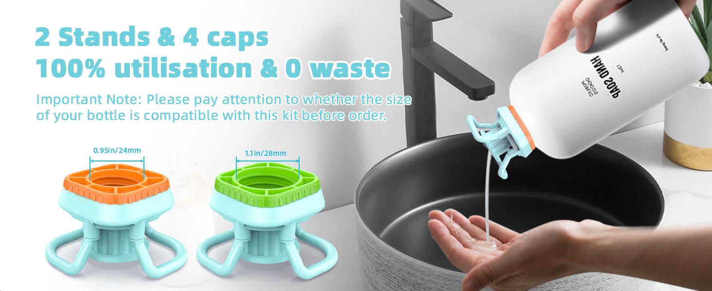 Bottle Emptying Cap, 2 Pack Bottle Emptying Kit Fits Most Plastic Bottles, Upside Down Flip Bottles Dispenser Cap Kit To Get Out Every Drop Of Shampoos Lotions - No More Wastes, 4 Caps 24mm+28mm
