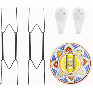 2 Pack Plate Hangers for Wall, Suitable for 9-12 inch Art Plate, Stainless Steel Invisible Heavy-Duty Wire Plate Holder with Wall Hooks, Display Hanger for Decorative Plates/Dishes/Platters(Black)