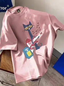 Pete the Cat Rocking Kitten Breathable Quick-Dry T-Shirt, Cute Graphic Tee, Unisex Oversized Loose Fit, Casual Streetwear, Fun Cool Kids Style