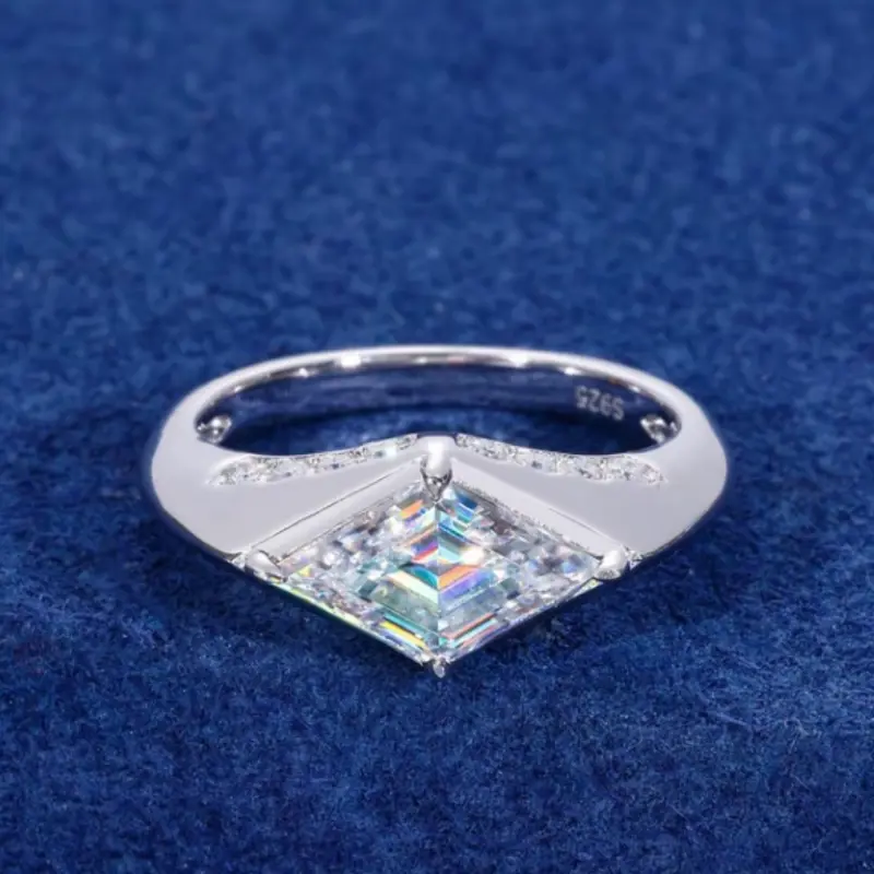 Luxury 925 Sterling Silver 2CT Lozenge Cut Full Moissanite Iced Out Ring (6-9)