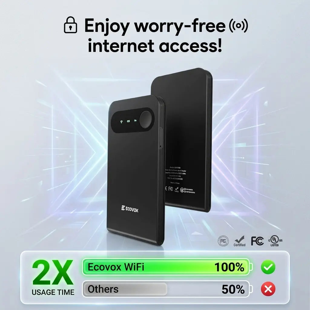 ECOVOX 2026 Upgraded Portable Mini WiFi Hotspot High-Speed 4G Data Global Coverage No SIM Card Required, Tri-Band Car/RV/Travel WiFi Router Free 1GB Local Data internet tender user stable easy connection airport tinder d tinder date rescue