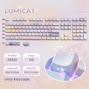 XVX Lumicat Light-up Ears Cat MAO Profile Side-Printed 113-Key Keycap Set（Keycaps Only, Keyboard Not Included）