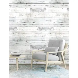 Peel and Stick Self-Adhesive Removable Wallpaper Shiplap Light Grey/White Distressed  Plank Wallpaper Shelf Liner Wall Stickers for  Decaration 17.7''x393''