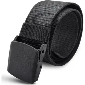 Mens Nylon Belt with Plastic Buckle, Work Web Belt for Men, Casual Adjustable Military Canvas Belts, TSA Approved - Nickel Free - Non Metal Airport friendly, TSA Plastic Belts for Men Black
