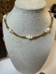 pink conch and freshwater pearl necklace