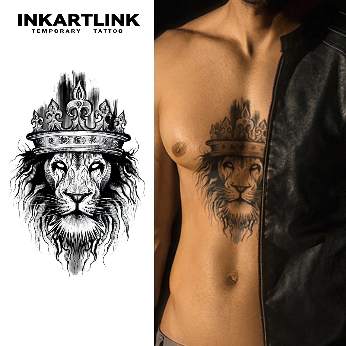 INKARTLINK Tattoo Tech,Lion Series,2 Sheets Extra-Large Semi Permanent Tattoo,Adult Art Design Temporary Tattoos, Lasts 1-2 Weeks, Waterproof, Realistic look, No Adhesive, No reflection (Lion King Design?