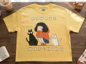 Always Watching Cute Cat Graphic Tee – Funny Cartoon Aesthetic Shirt Gildan Unisex T-shirt