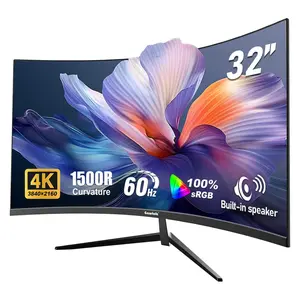 32" 4K Curved Gaming Monitor, 60Hz UHD Display with Built-in Speakers, 1500R Immersive Curved Design, FreeSync, Low Blue Light, HDMI & DP Ports, Wall Mount Ready