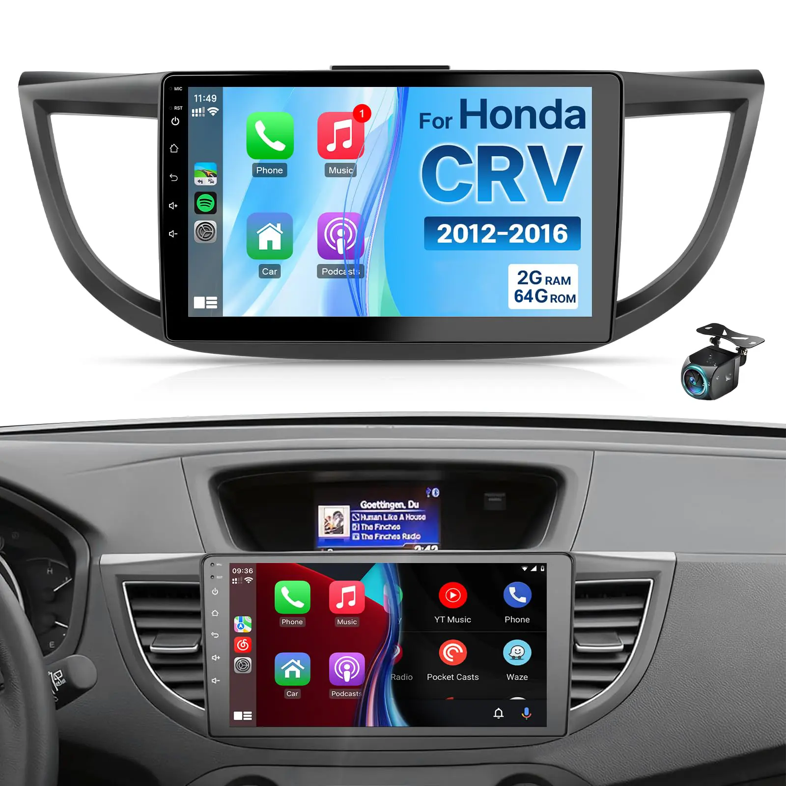 10-Inch Touchscreen Android 13 Car Radio for Honda CRV 2012-2016, 2GB RAM, Wireless CarPlay & Android Auto, 170° Ultra-Wide Angle, Bluetooth, FM, GPS, WiFi, SWC, EQ, Split Screen, Built-In MIC, Eq Settings