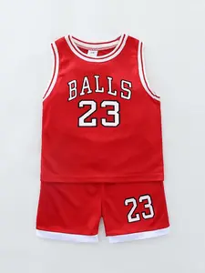 Summer Clothes for Kids Outdoor Sports,Two-Piece Set Boy's Basketball Jersey Set, Contrast Binding Sleeveless Basketball Vest & Shorts