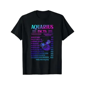 Aquarius Zodiac T-Shirt for Men & Women - 100% Cotton, Short Sleeve, February Birthday Gift, Casual Graphic Tee with Astrological Signs & Fun Facts, Black, Birthday Gift Tee |   Graphic Tshirt |   Machine Washa Menswear Round Neck Crewneck Shortsleeve