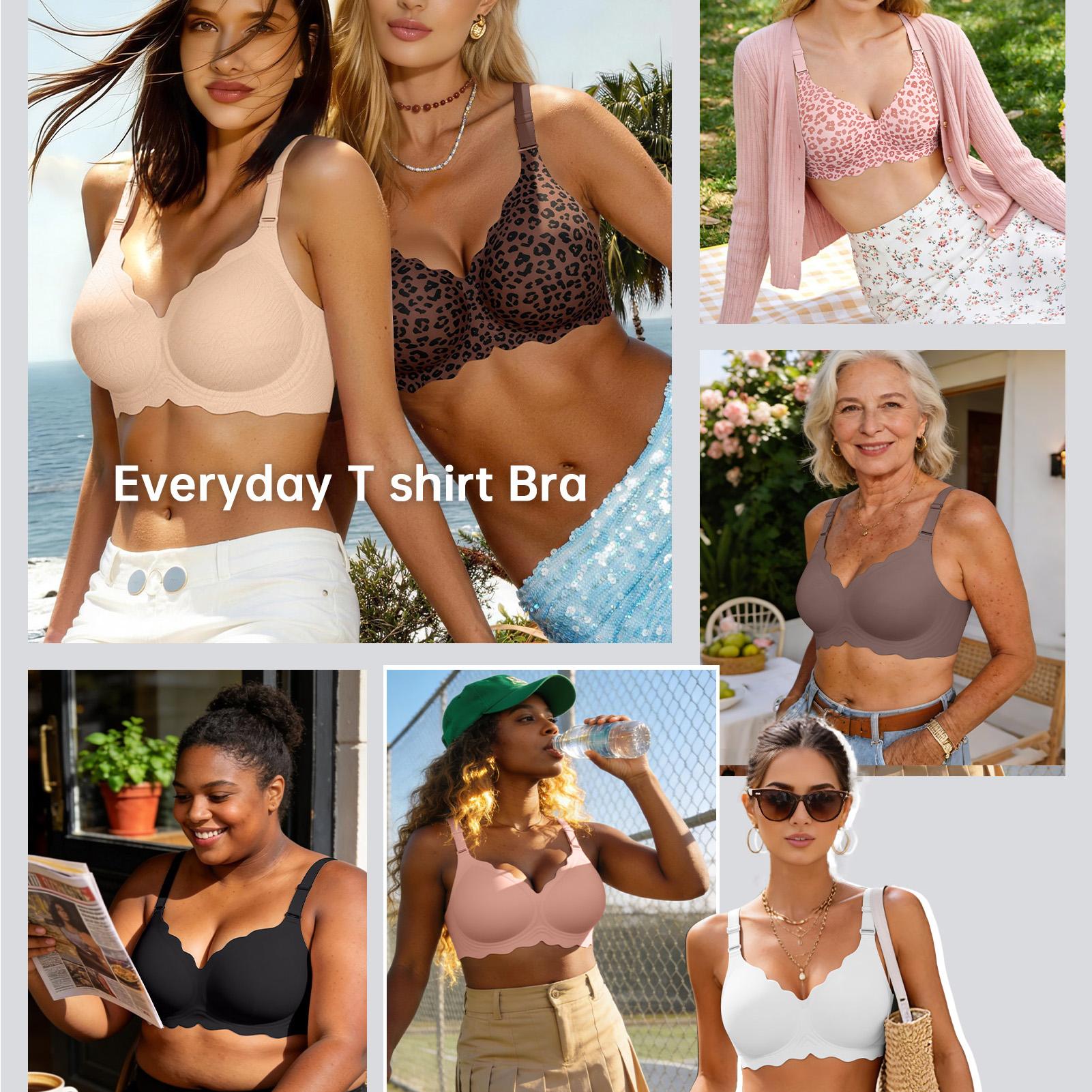 OEAK Jelly Bras for Women No Underwire Scalloped Push Up Wireless Bralettes Seamless Soft Comfort Everyday Tshirt Bra