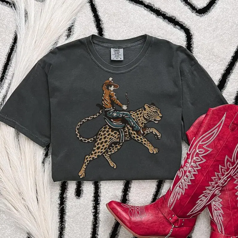 Comfort Colors Western Cowboy Graphic Tee Rodeo Leopard Shirt Vintage Cowboy Aesthetic Country Concert Western TShirt Y2K Rodeo Shirt