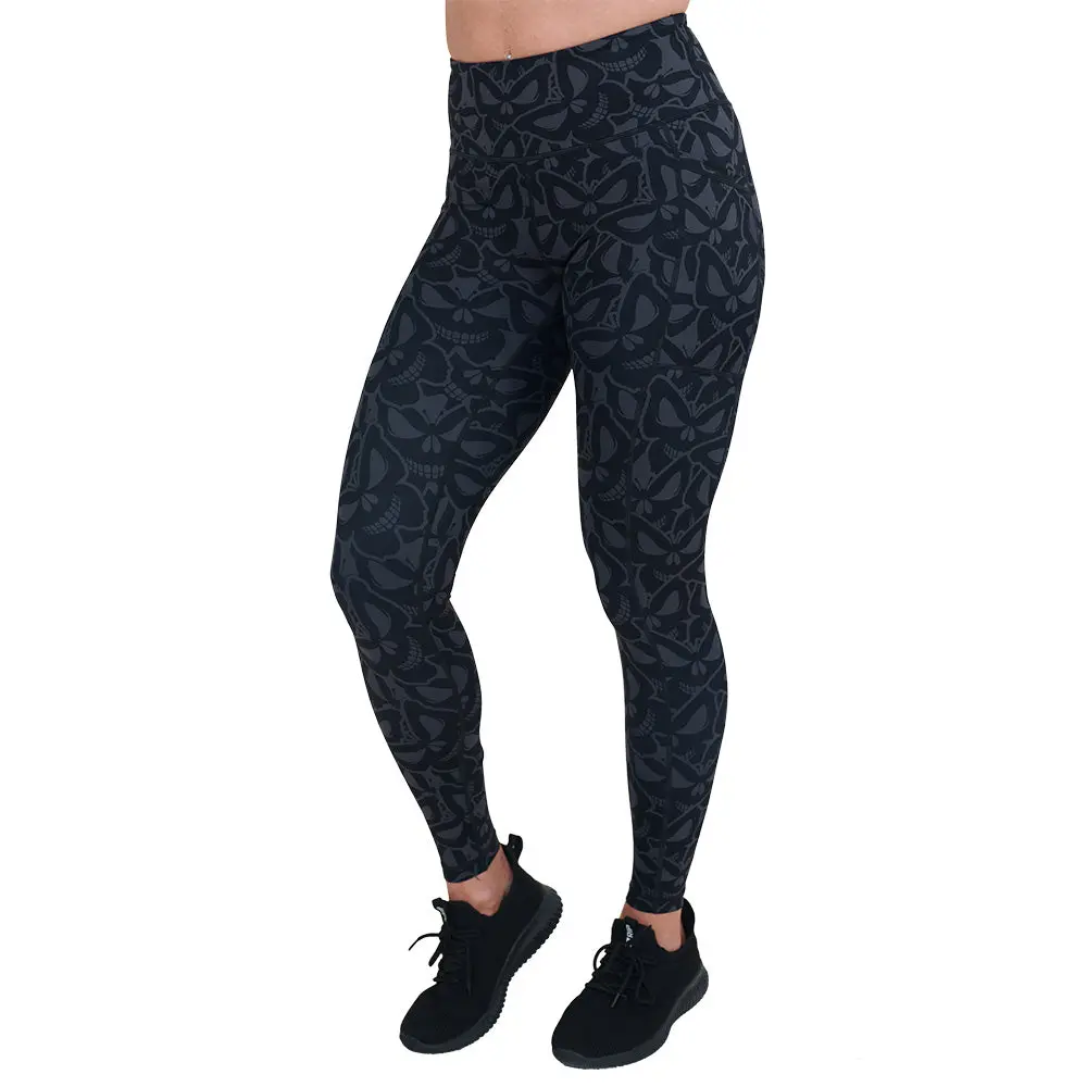 CVG Flutter Skulls Leggings, Fitted, Full/Capri, Polyester, Spandex