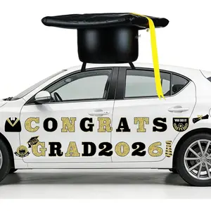 2026 Congrats Grad Car Decora23'' Large Inflatable Grad Cap with Reflective Magnetic Stickers,Waterproof Car Decals for Graduation Prom Party Decor (Black&Gold)