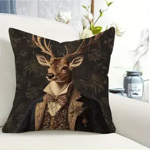 1pc Traditional Style Deer Pillowcase,  Soft and Smooth Polyester Short Plush Fabric, Single-Sided Printed Pattern, Zipper Closure, Decorative Pillowcase for Sofa, Living Room, Bedroom, Office