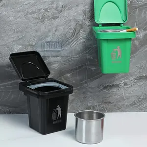 Creative Wall-Mounted Trash Can And Ashtray (With Lid to Prevent Ash from Flying), Mini Desktop Standing Ashtray, Home Tabletop Decorative Piece, No Drilling Design, Perfect for Living Rooms, Bedrooms, Bathrooms, Cars, And More.