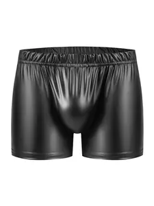 Men's Solid Color PU Leather Boxer Brief, Comfy Breathable Boxer Brief , Sexy Underwear for Men