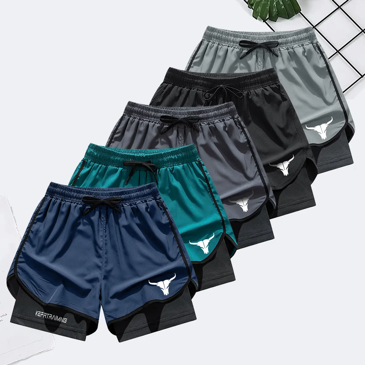 Men's 5-Piece Dual-Layer Multipocket Lightweight Quick-Dry Solid Gym Shorts - Mid-Rise Regular Fit Dual-Sport Lite Washable Featherweight Athletic Activewear for Running, Workouts, Dual-Sport Men's Shorts, Lite Men's Shorts