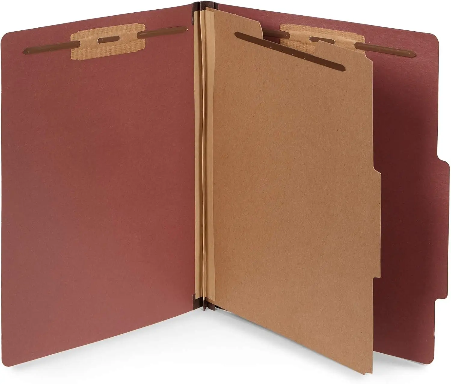 30 Brick Red Classification Folders, 1 Divider, Letter | Heavy duty 25pt pressboard, 1 divider, 4 partitions, 2 in expansion, 2 prong, medical, law and office files