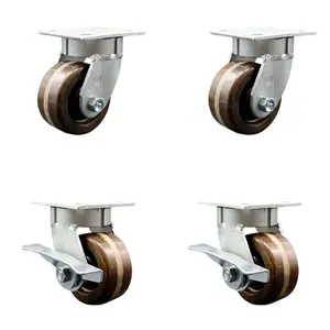 Service Caster SCC-KP30S420-PHRHT-2-SLB-2 Kingpinless High Temperature Phenolic Swivel Top Plate Caster with 4 x 2 in. Brown Wheels - 3200 lbs Total Capacity - Set of 4
