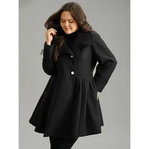 BLOOMCHIC Plus Size Solid Button-Up Coat with Pockets and Asymmetric Lapel Collar [M–6X], 2026 Summer Vibes