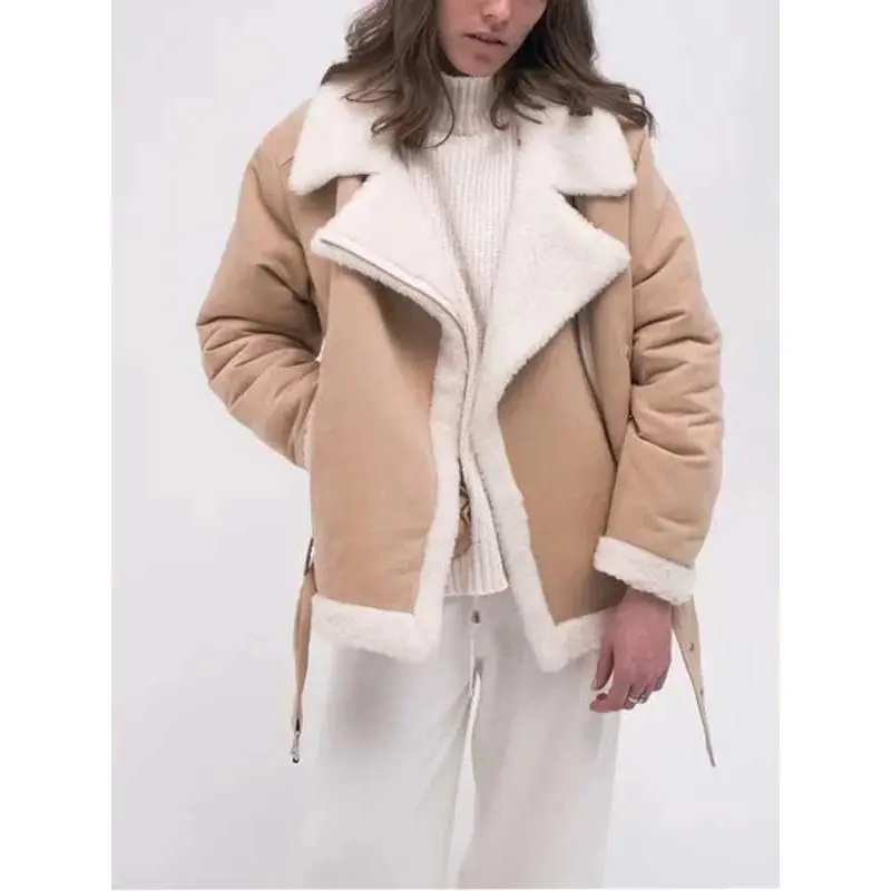 Women’s Aviator Beige Shearling Cotton Jacket