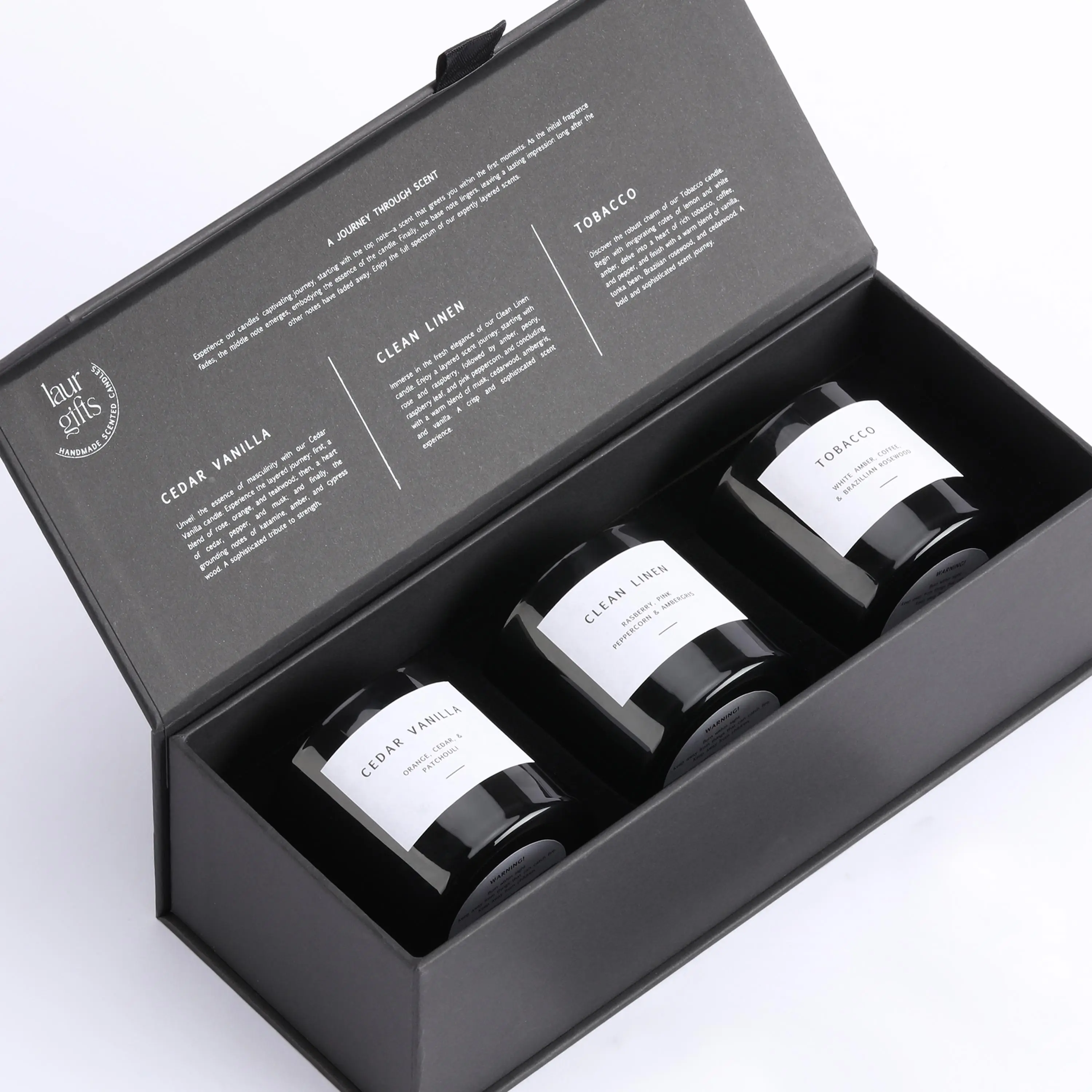 Luxury Black Candle Gift Set - Premium Soy Scented Candles in Masculine Fragrances - Elegant Gift Box for Men’s Home Decor or Gifting