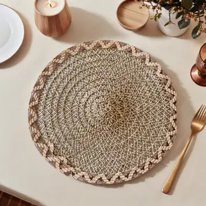 Jute Table Runner Set Round Wave Pattern Non Slip Dining Table Decoration Rustic Farmhouse Style Placemat Heat Resistant Washable Home Kitchen Decor - Splash