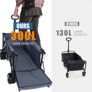 Heavy Duty Foldable Wagon Cart with Extended Tailgate, Extra Long Extender, 400LBS Capacity, Large All-Terrain Wheels for Beach, Camping & Picnic, Gray