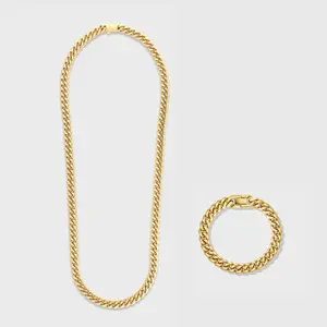 14K Gold Plated 8mm Bold Cuban Link Chain and Bracelet Set, Classic Fashion Costume Jewelry Accessory for Cuban Links Necklaces Lovers