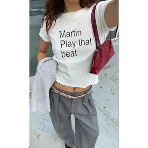 Martin Play That Beat Baby Tee – Y2K Graphic Shirt, Retro Streetwear Vibe, Kpop Inspired Crop Top