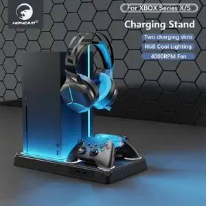 Game Console Cooling Base for Xbox Series X/s, Includes Two 1400mah Controller Batteries, Dual Handle Charging, RGB Light Effect, Controller Charging Station, Game Console Accessories