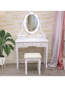 Vanity Table With Mirrors And LED Light,2 In 1 Makeup Vanity Table Set With Chairs,Dressing Table With 5 Storage Drawers,3 Colors Lighting Modes,Suitable For Women/GirlsWhite