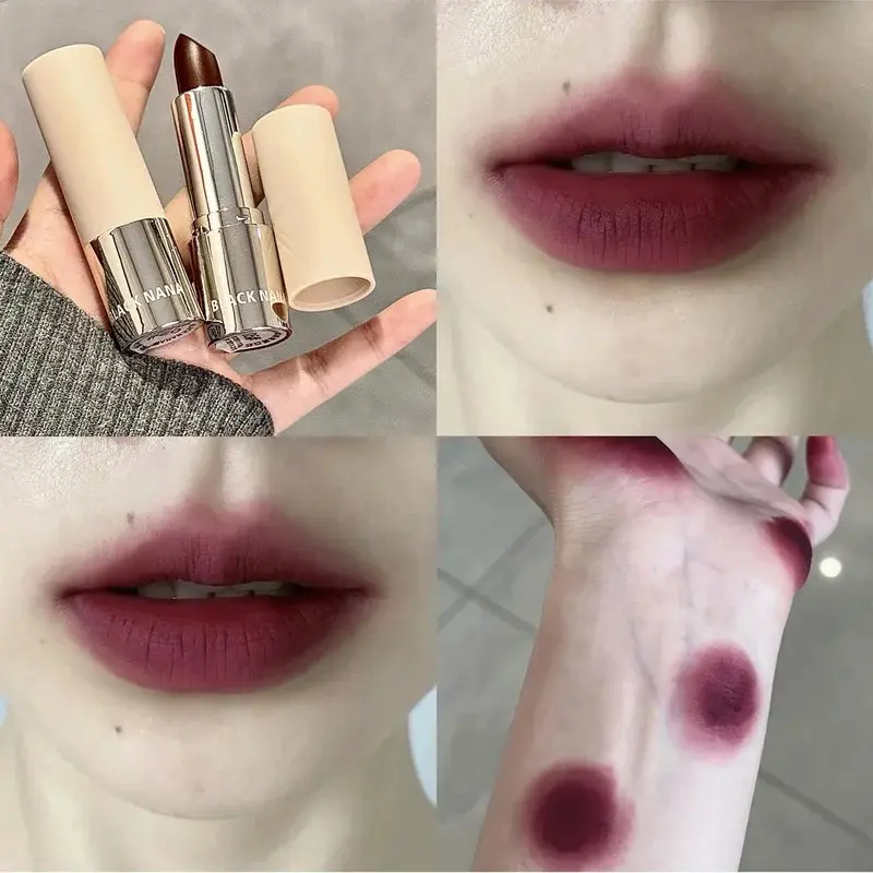 6Ccolors Matte Lipstick Crayon Milky Tea Purple Lip Tint Velvet Sexy Dark Red Lipstick Pen Non-stick Cup Lasting Brighten Makeup
