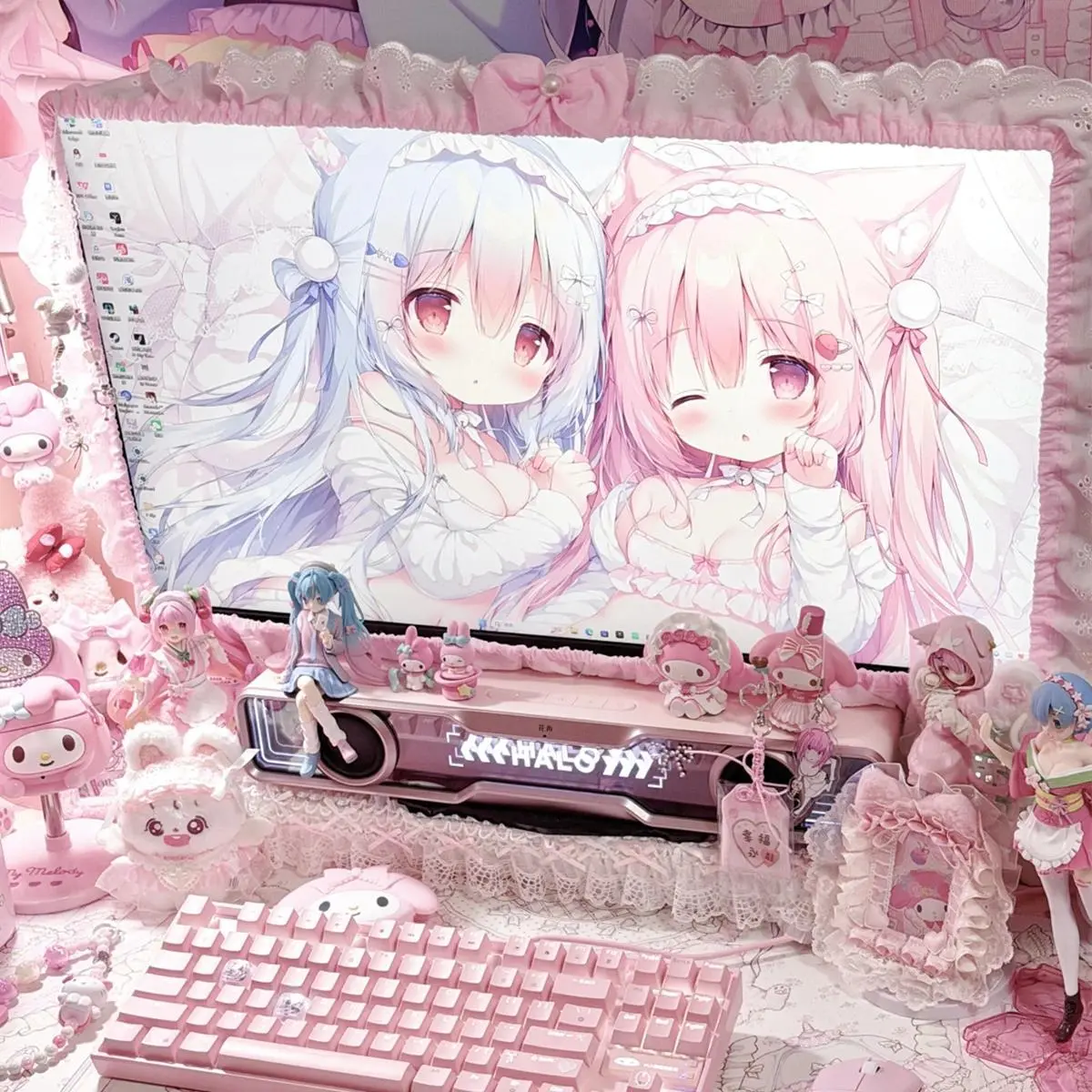 Cute Lace Computer Monitor Cover, Dust-Proof Protective Decor for 17-22inch, 26-30inch, 32-38 inches Notebook Screens, Lace Fabric, Multi-Size