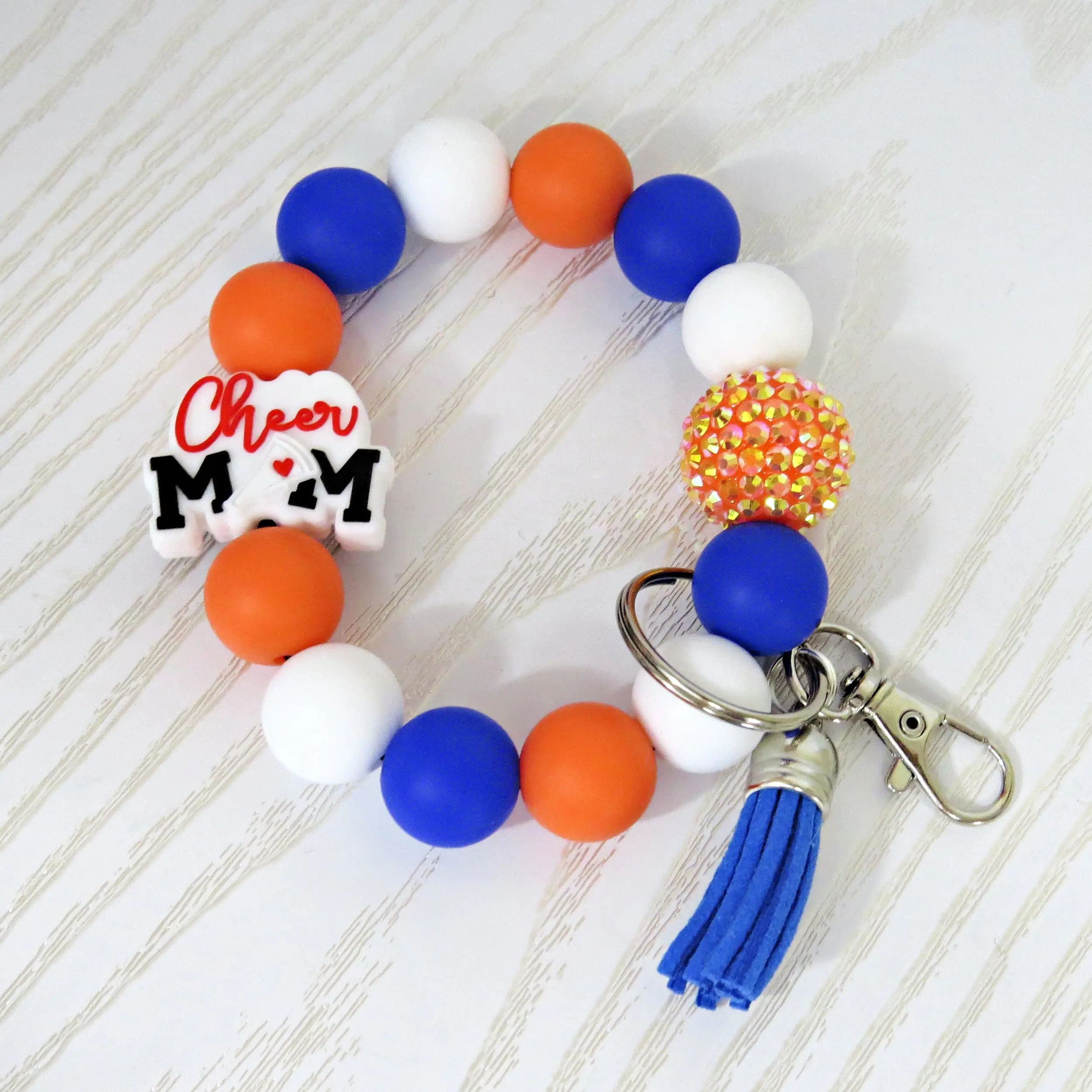 Cheer Mom Silicone Bead Wristlet Keychain – Personalized Team Color Bracelet