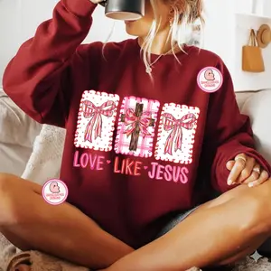 Love Like Jesus Sweatshirt, J0hn 3!6 Sweater, Pink Coquette Heart Sweater, Brushstroke Valentine Sweater