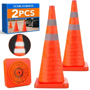 2 Pack 28-Inch Collapsible Traffic Safety Cones with Reflective Strips for Parking, Driveway, Training Use