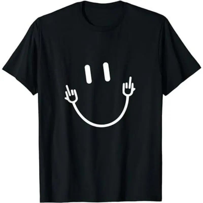 Smile Face Middle Finger Funny Sarcasm Meme Quote T-Shirt