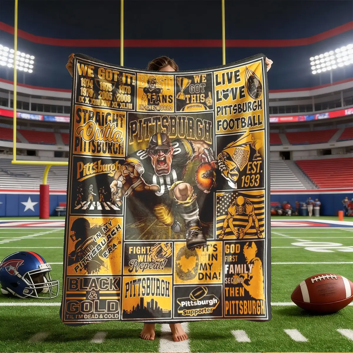 Pittsburgh Football Gold Medal Flannel Soft Fluffy Blanket, Large Soft Lightweight Warm, Perfect for Bed Sofa Office Camping Travel