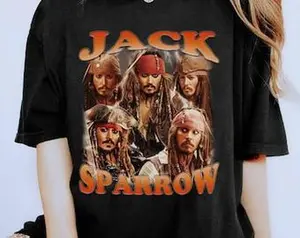 Captain Jack Sparrow Vintage Shirt | Johnny Depp 90s Retro Shirt | Jack Sparrow Pirates of the Carribean Bootleg Rap Shirt Gift for Men and Women