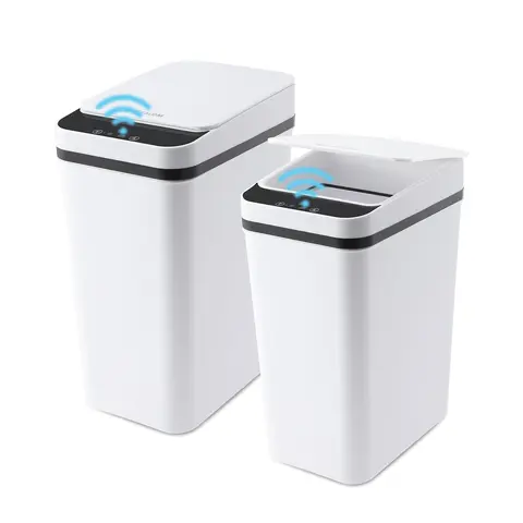 CLEALOM 2-Pack 3 Gallon Touchless Smart Sensor Trash Can，2-Pack 4 Gallon Smart Induction Trash Can，Small Smart Motion Sensor Trash Can, Slim Waterproof Trash Bin for Bedroom, Bathroom, Office, Living Room,White and Black Trash Can,Bathroom Gadget