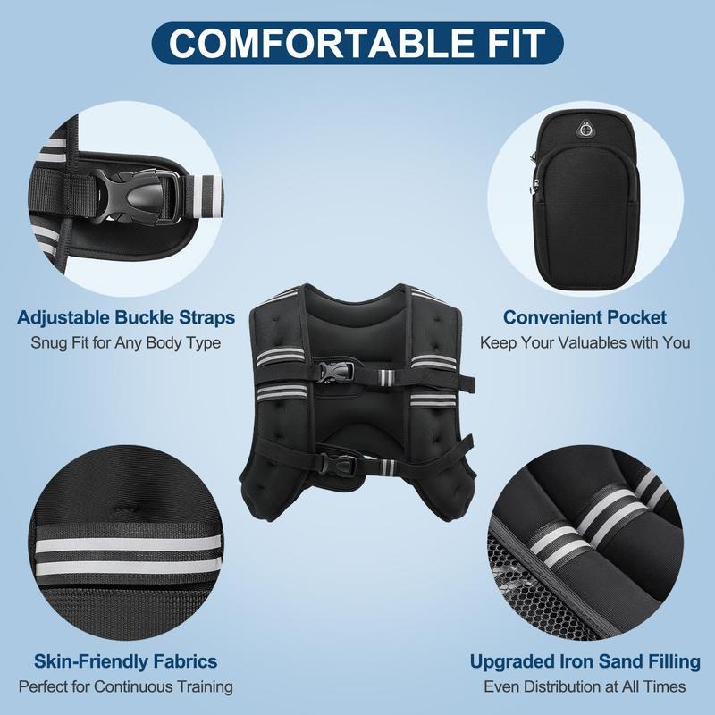 【Holiday Haul】Tik Weighted Vest, 6lbs/8lbs/12lbs/16lbs/20lbs/25lbs/30lbs Weight Vest with Detachable Phone Pouch, Rucking Vest for Women, Men, Walking, Training, Running Glute Workout Equipment Sweat Fitness Belt