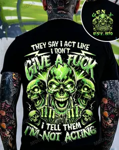 Chaosmoda Generation X Custom Year Skull Graphic Tee | They Say I Act Like I Don't Give A F*ck Funny Vintage Dad Shirt Soft Breathable