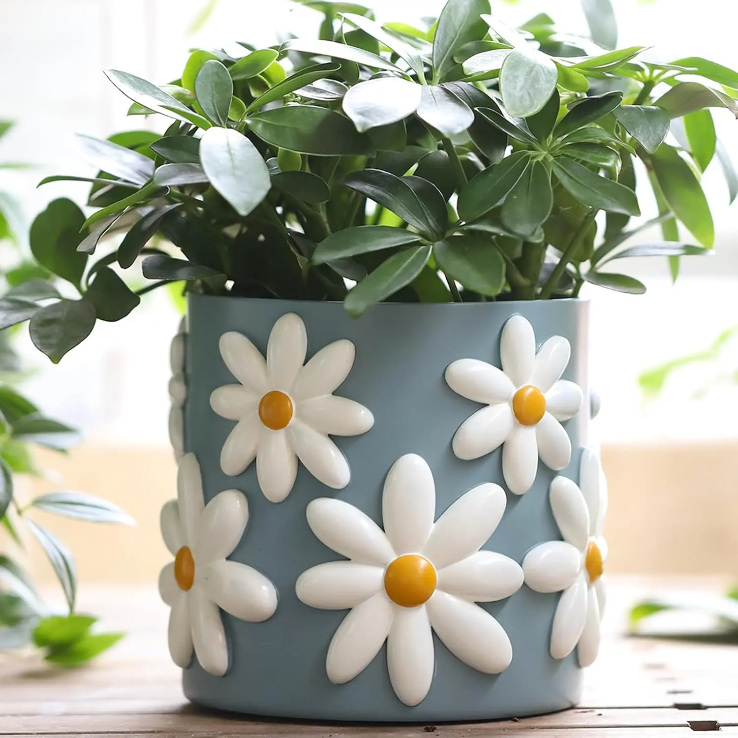 Cute Daisy Flower Pot, Decorative  Pots with Drainage Holes, Funny  Planters for Indoor , Colorful Succulent Gardening Pot for Boho Modern Home Decor (Blue, 5 Inch)