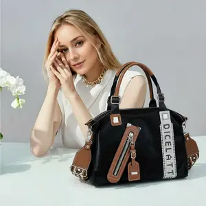 Women's Tote Handbag Travel Big Travel Bag Large Capacity One Shoulder Crossbody Portable Black with Brown Accents