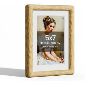 5x7 Picture Frame  Oak  From California- with Real Tempered Glass, Handcrafted 5 x 7 Photo Frame Matted to 4x6 Wedding Photo,Family Picture,Graduation Picture Display on Table & Wall