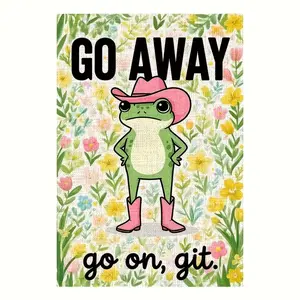 Go Away Go On Git Cowboy Frog Garden Flag Pink Hat Boots Wildflower Funny Farm Yard Decor Country Funny Yard Flag Cowboy Frog Pink Western Hat Boots Floral Border Rude Welcome Outdoor Lawn Decoration