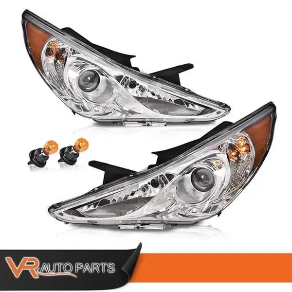 Chrome Housing Headlights Assembly, Direct Fit Plug-and-Play Car Headlamp for 2011-2014 Hyundai Sonata